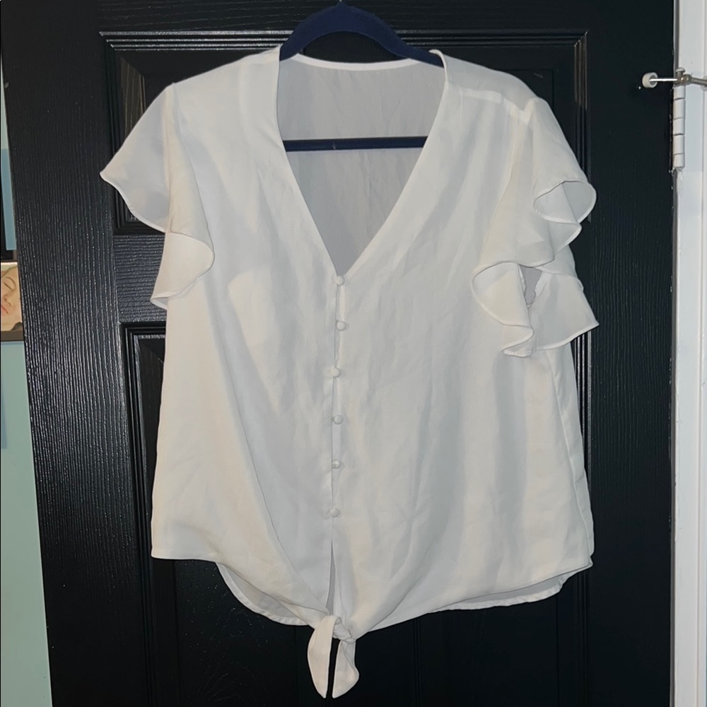 Elegant White Ruffle Sleeve Blouse size L